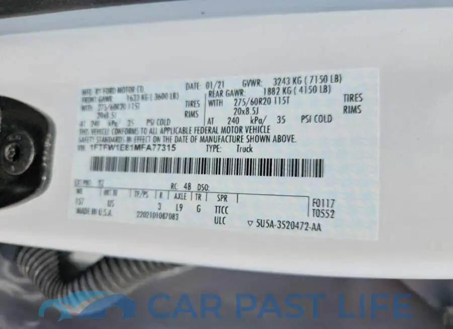 1FTFW1E81MFA77315# 12