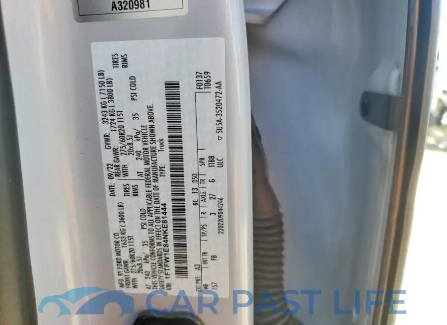 1FTFW1E84NKE81444# 12