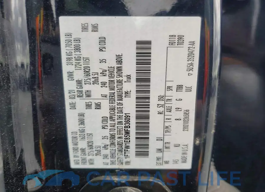 1FTFW1E85MFB36091# 12