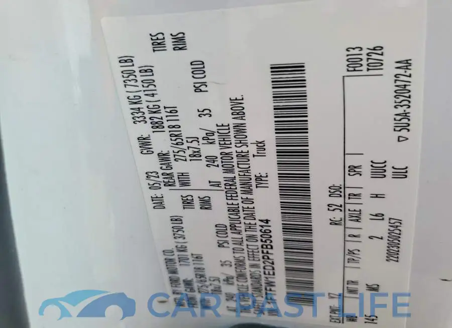 1FTFW1ED2PFB50614# 12