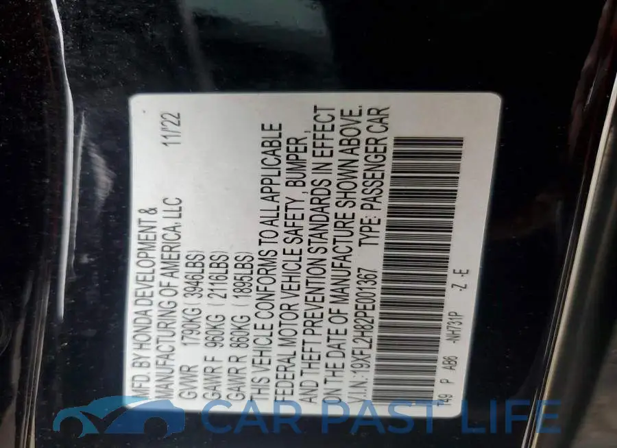 19XFL2H82PE001367# 12
