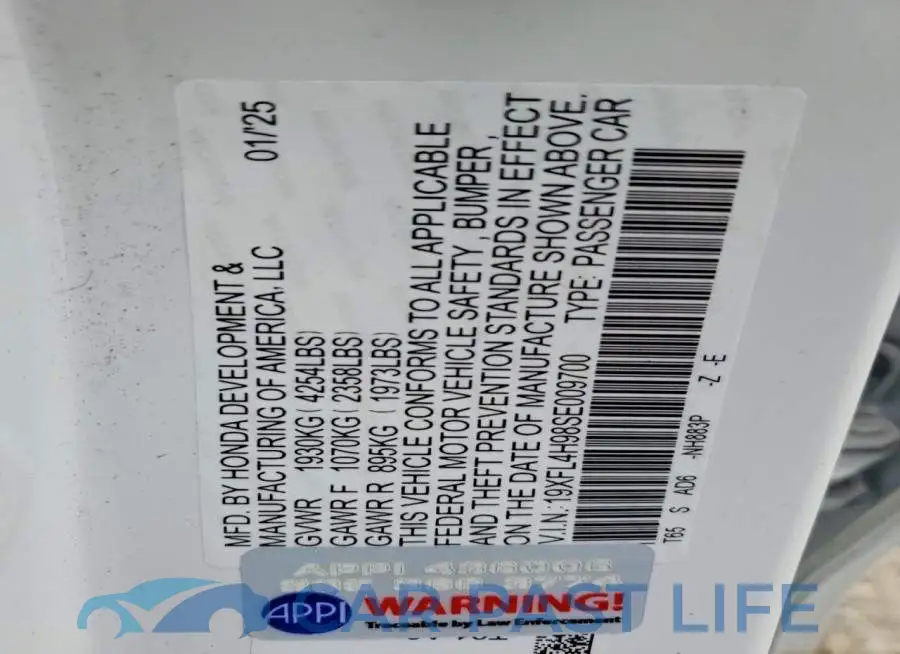 19XFL4H98SE009700# 12