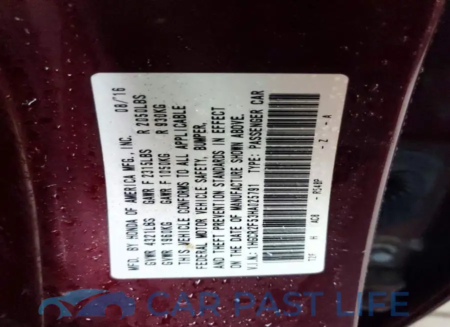 1HGCR2F53HA025791# 12