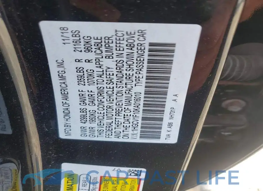 1HGCV1F10KA016010# 13