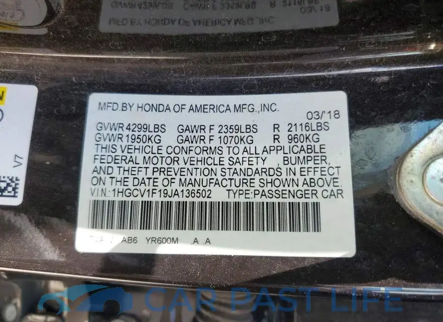 1HGCV1F19JA136502# 12