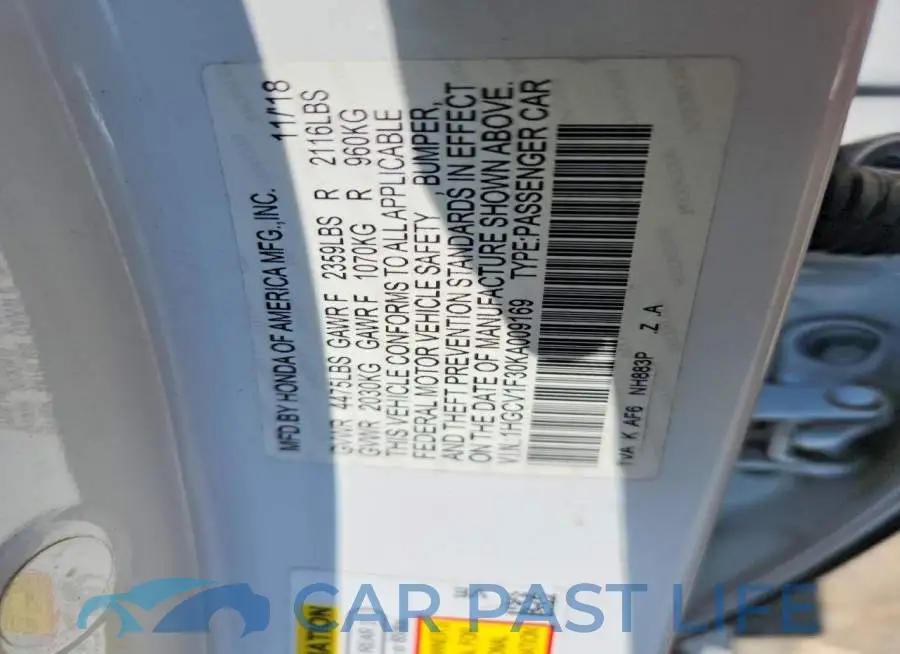 1HGCV1F30KA009169# 12