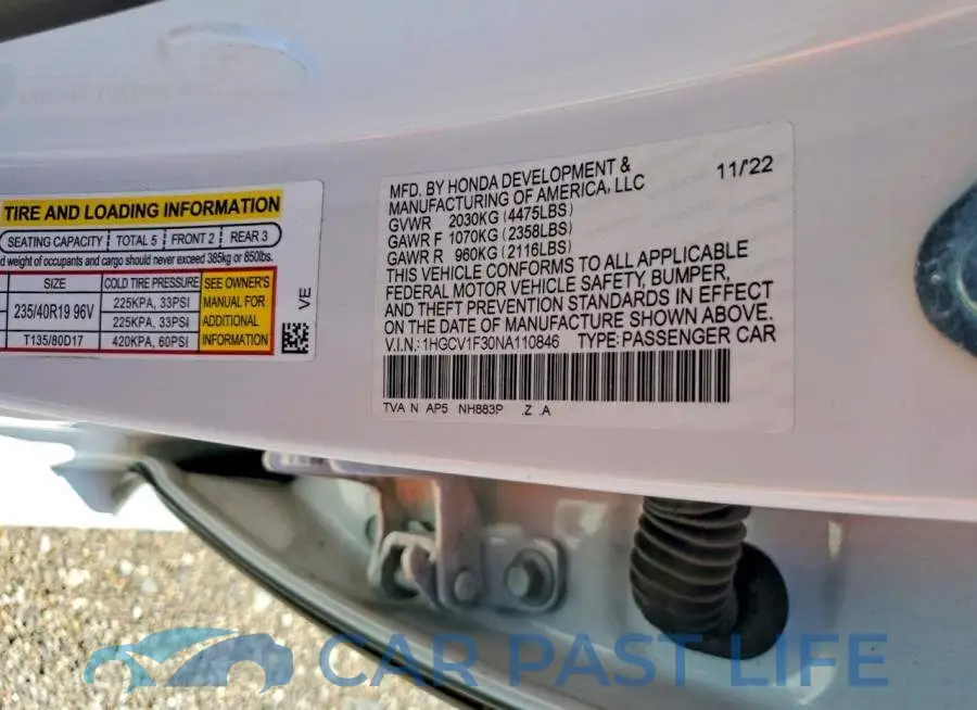 1HGCV1F30NA110846# 12