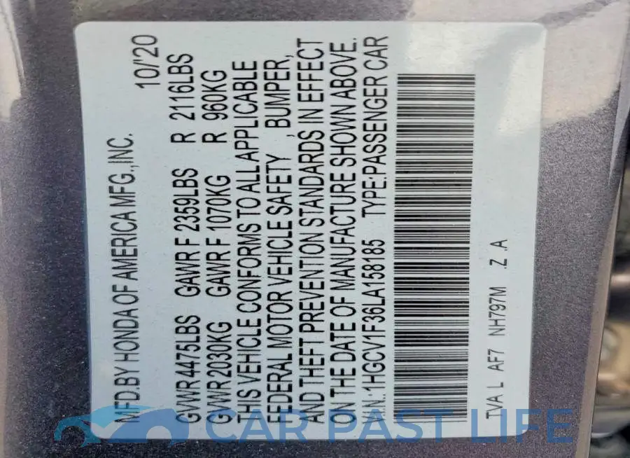 1HGCV1F36LA158185# 12
