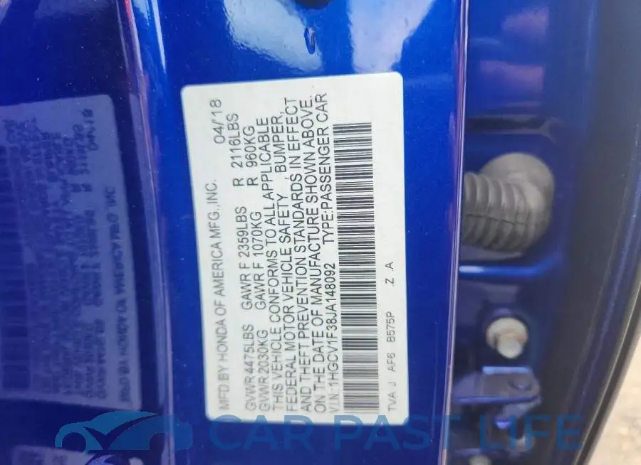 1HGCV1F38JA148092# 13