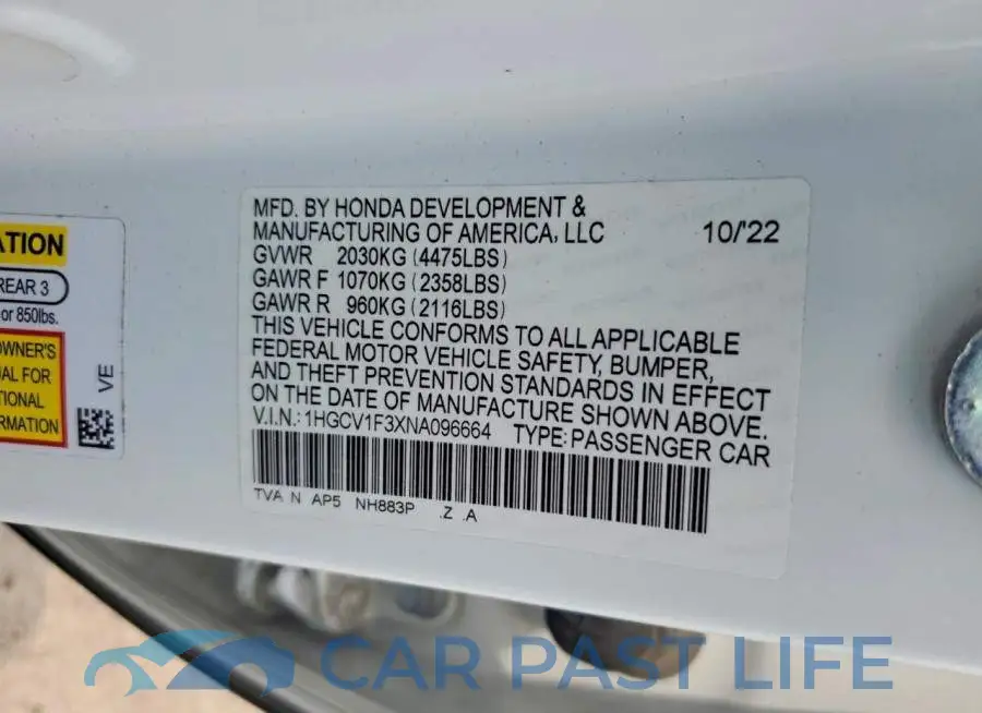 1HGCV1F3XNA096664# 12