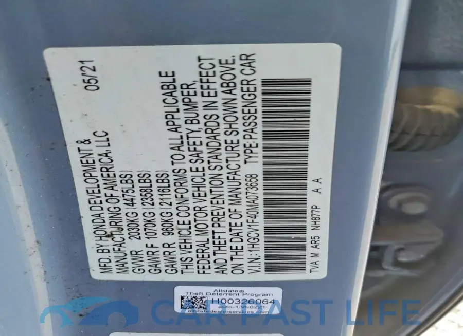 1HGCV1F40MA073658# 13