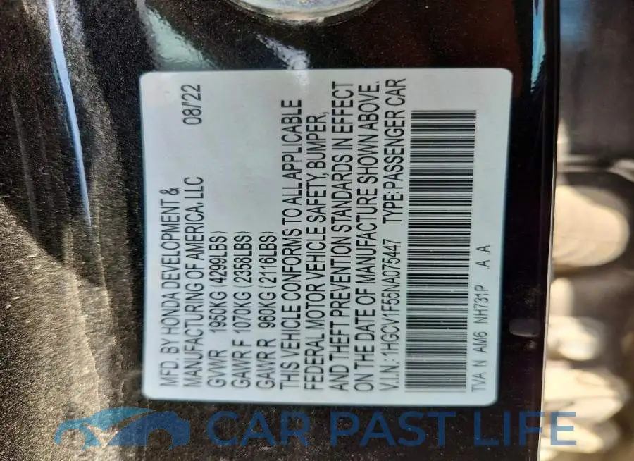 1HGCV1F55NA075447# 12