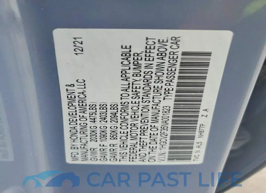 1HGCV2F35NA001823# 12