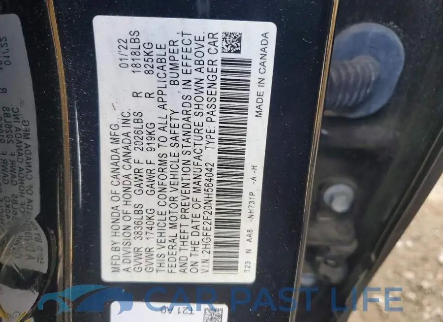 2HGFE2F20NH564042# 12
