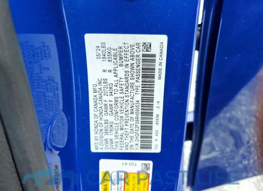 2HGFE2F58RH590534# 12