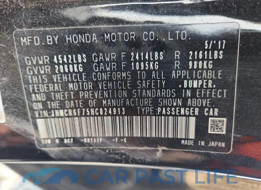 JHMCR6F75HC024913# 12