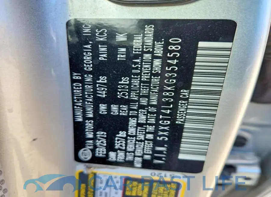 5XXGT4L38KG354580# 12