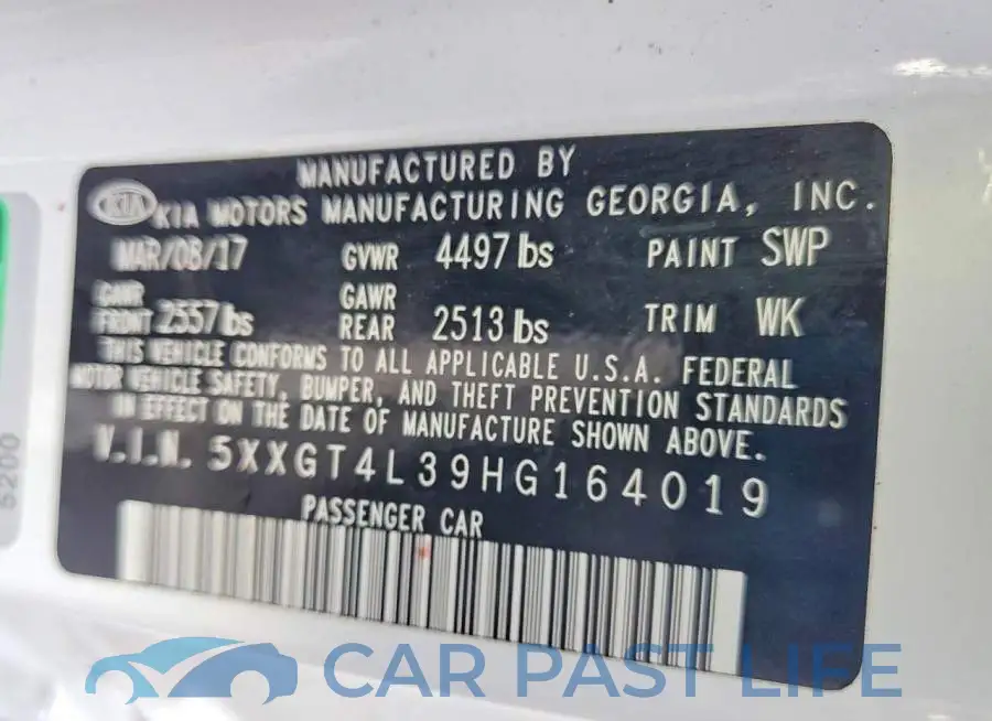 5XXGT4L39HG164019# 12