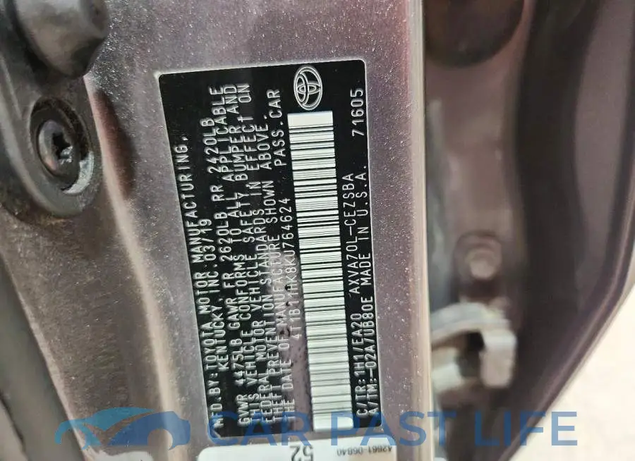 4T1B11HK8KU764624# 12