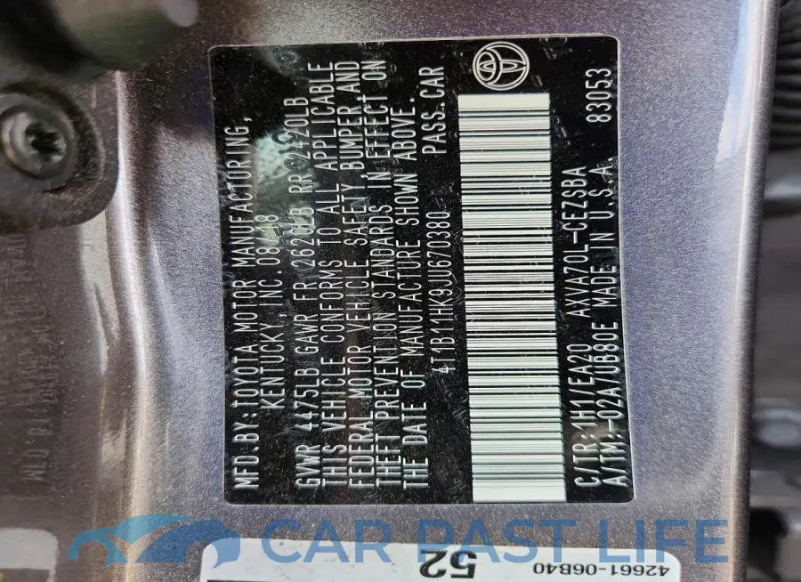 4T1B11HK9JU670380# 13