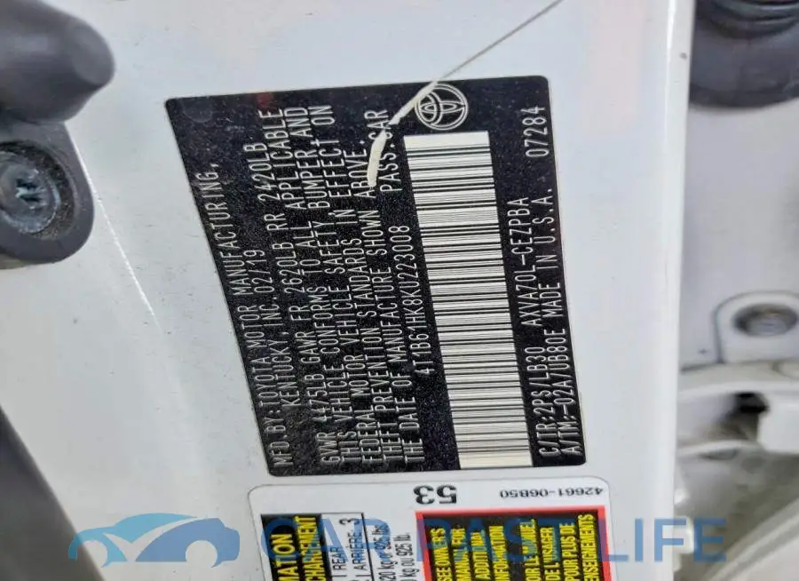 4T1B61HK8KU223008# 12