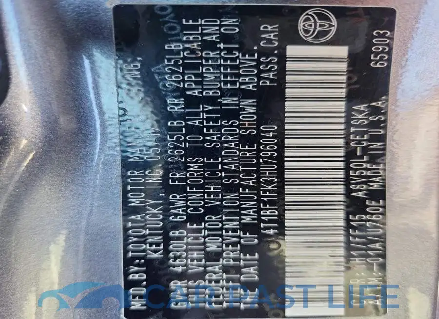 4T1BF1FK3HU796040# 12