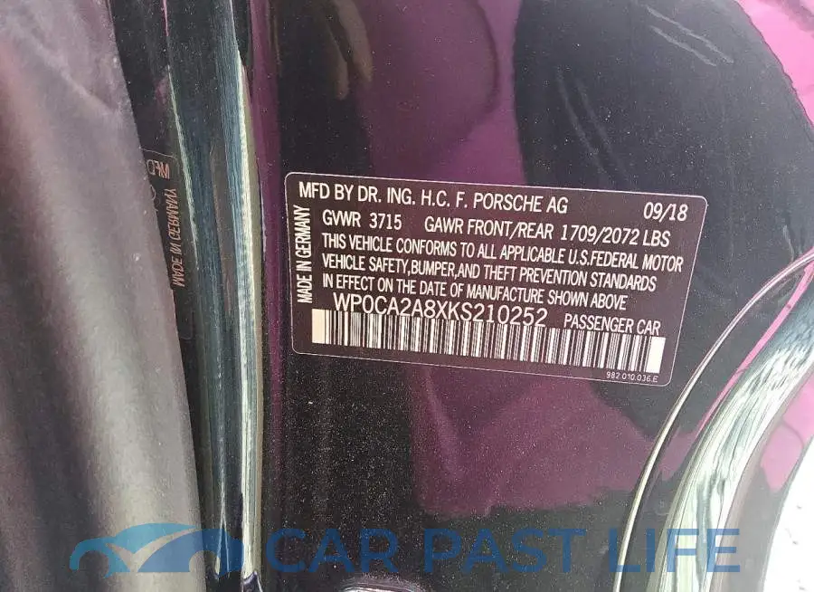 WP0CA2A8XKS210252# 12
