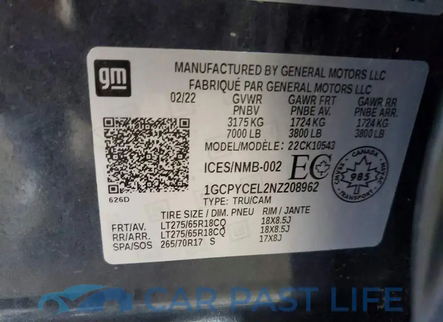 1GCPYCEL2NZ208962# 12