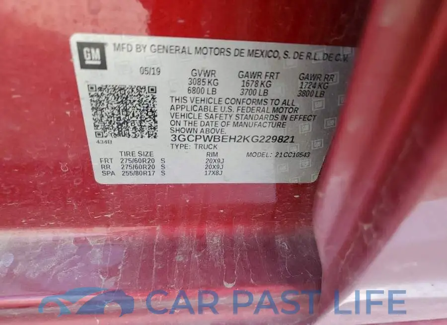 3GCPWBEH2KG229821# 12
