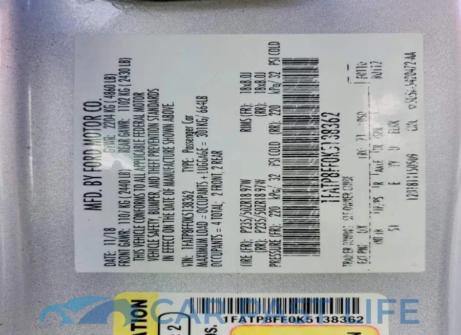 1FATP8FF0K5138362# 12