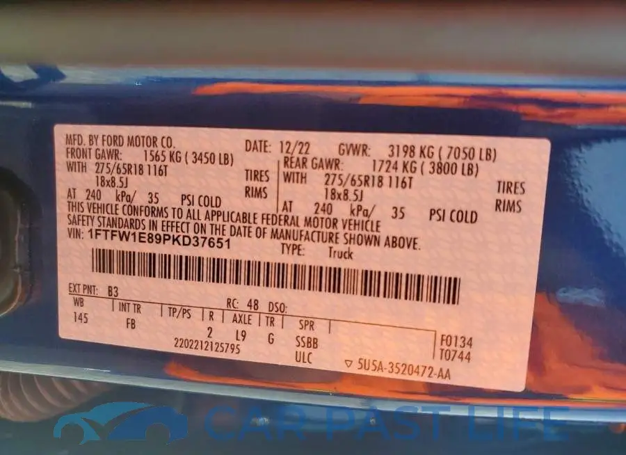 1FTFW1E89PKD37651# 12