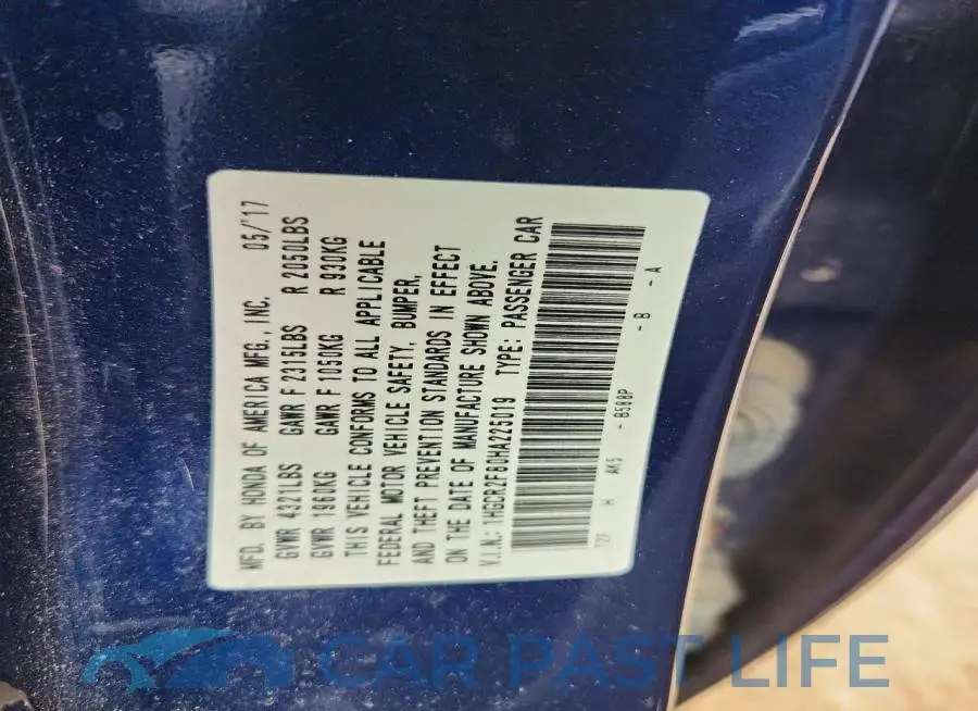 1HGCR2F80HA225019# 12