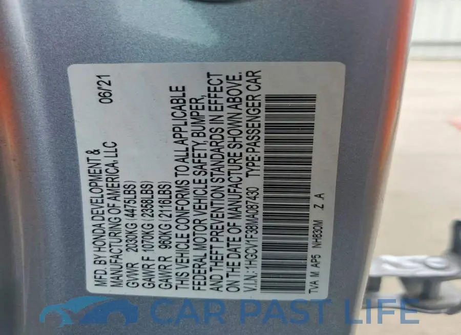 1HGCV1F38MA087430# 13