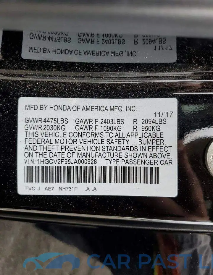 1HGCV2F95JA000928# 12