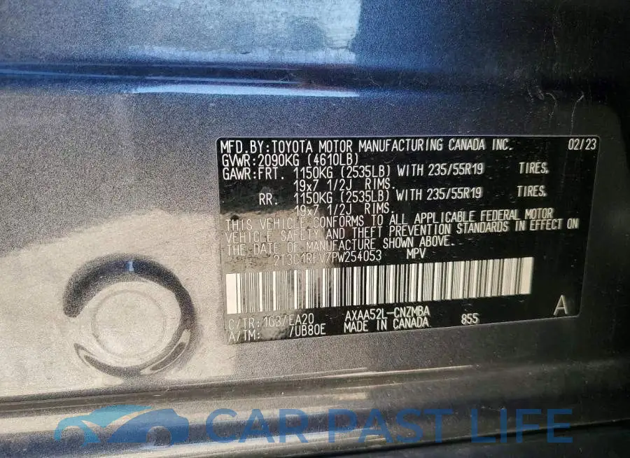2T3C1RFV7PW254053# 12