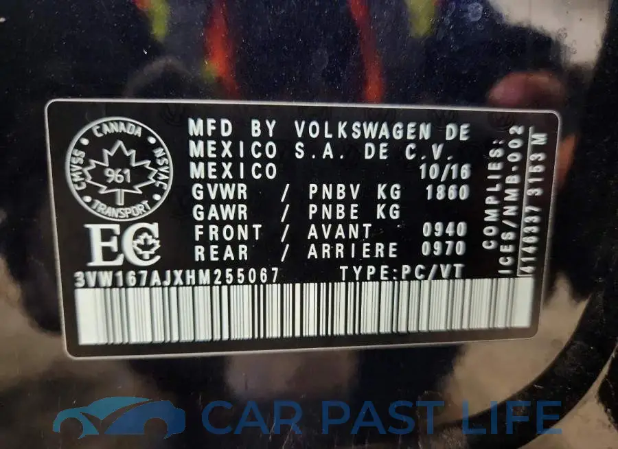 3VW167AJXHM255067# 12