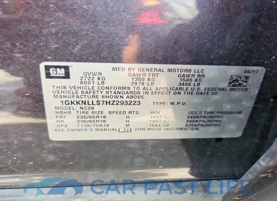 1GKKNLLS7HZ293223# 13