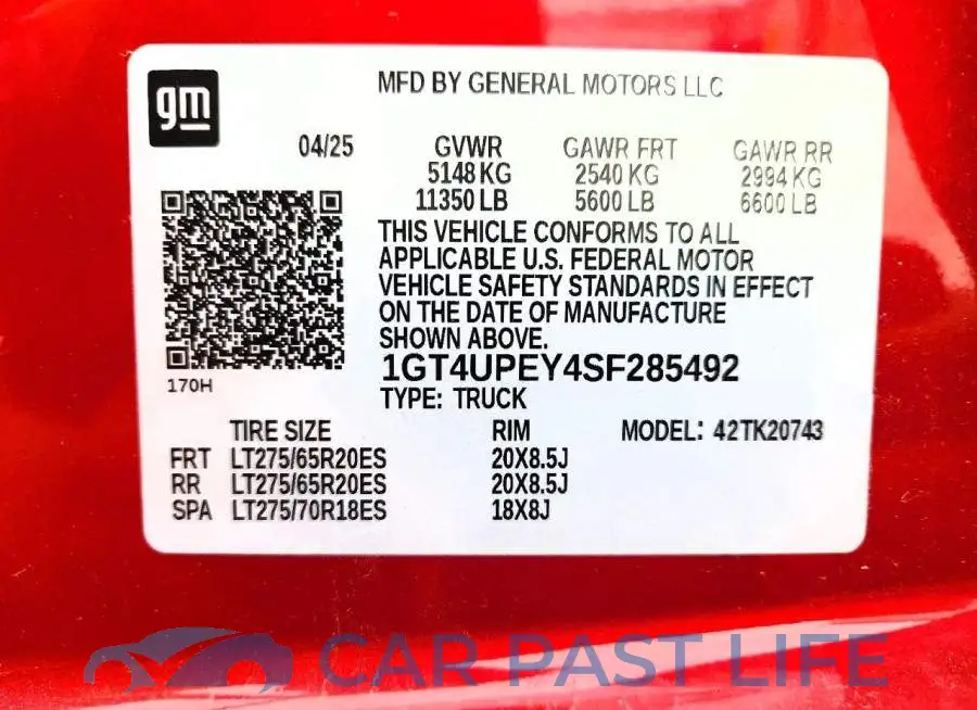 1GT4UPEY4SF285492# 12
