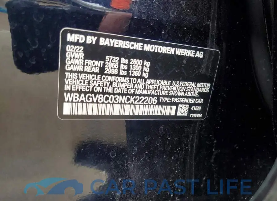 WBAGV8C03NCK22206# 13