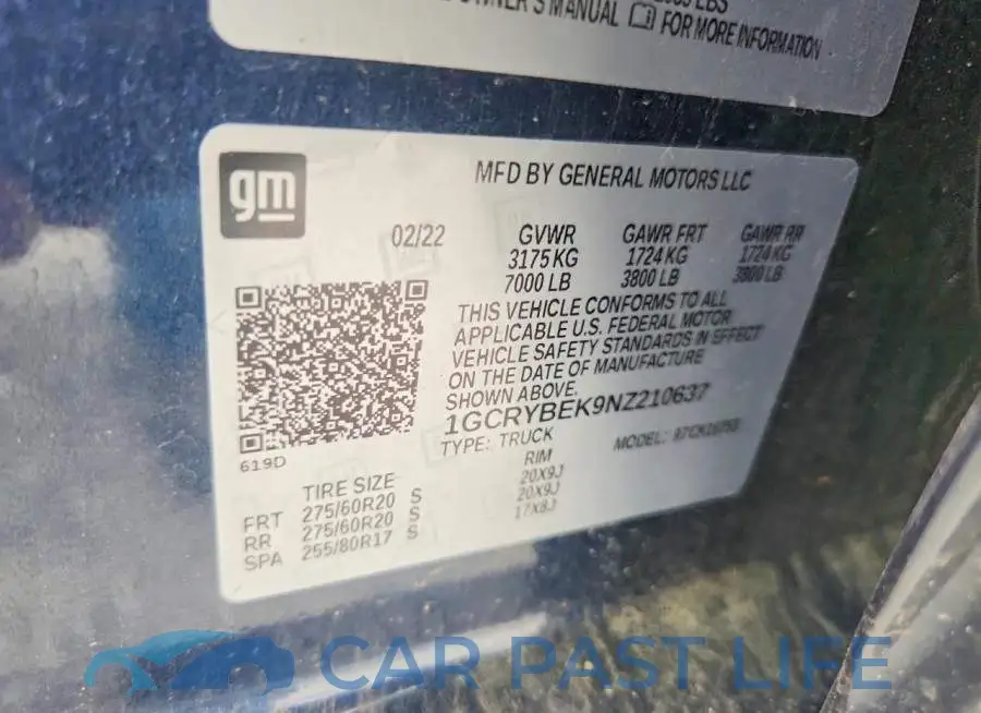 1GCRYBEK9NZ210637# 12