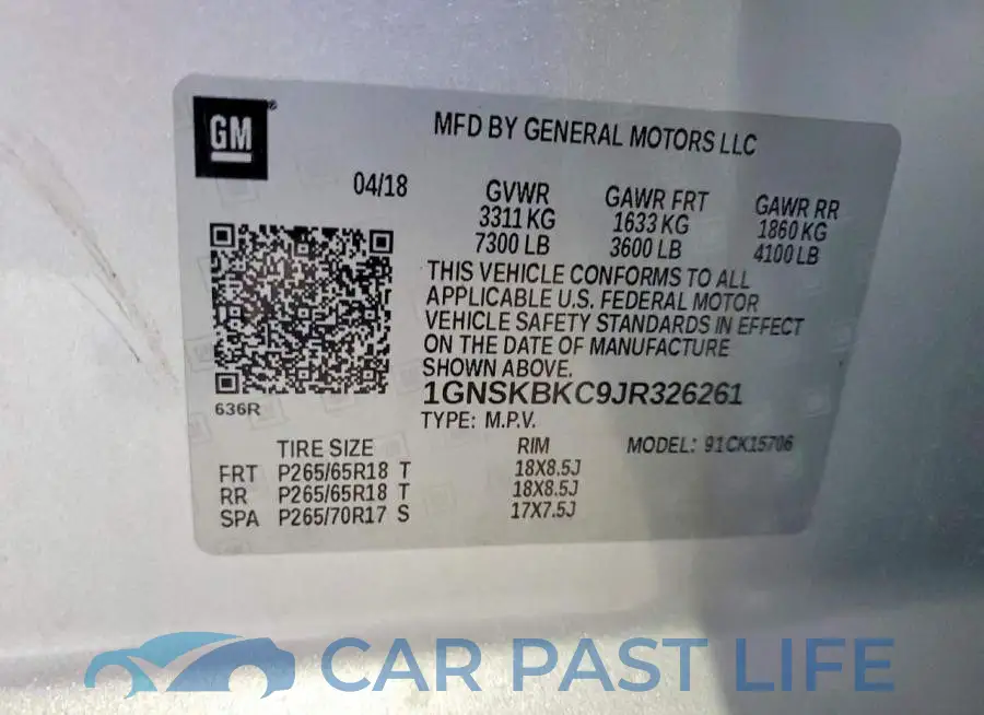 1GNSKBKC9JR326261# 13