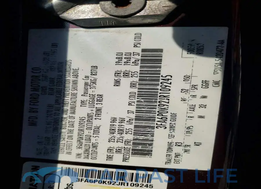 3FA6P0K92JR109245# 12