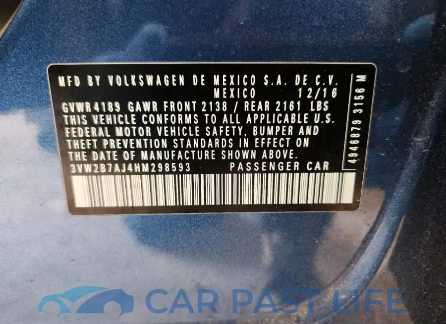 3VW2B7AJ4HM298593# 12