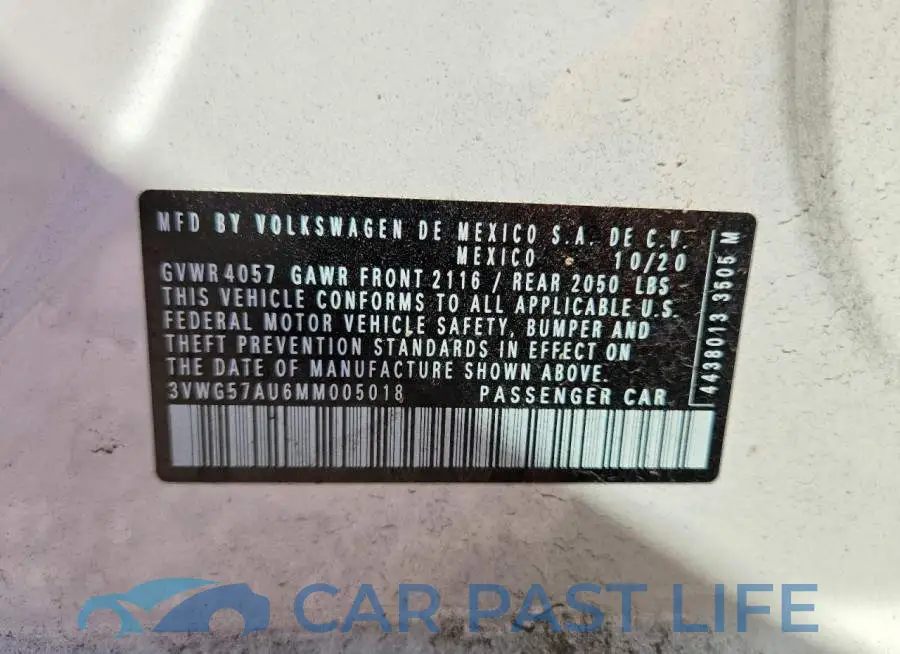3VWG57AU6MM005018# 12