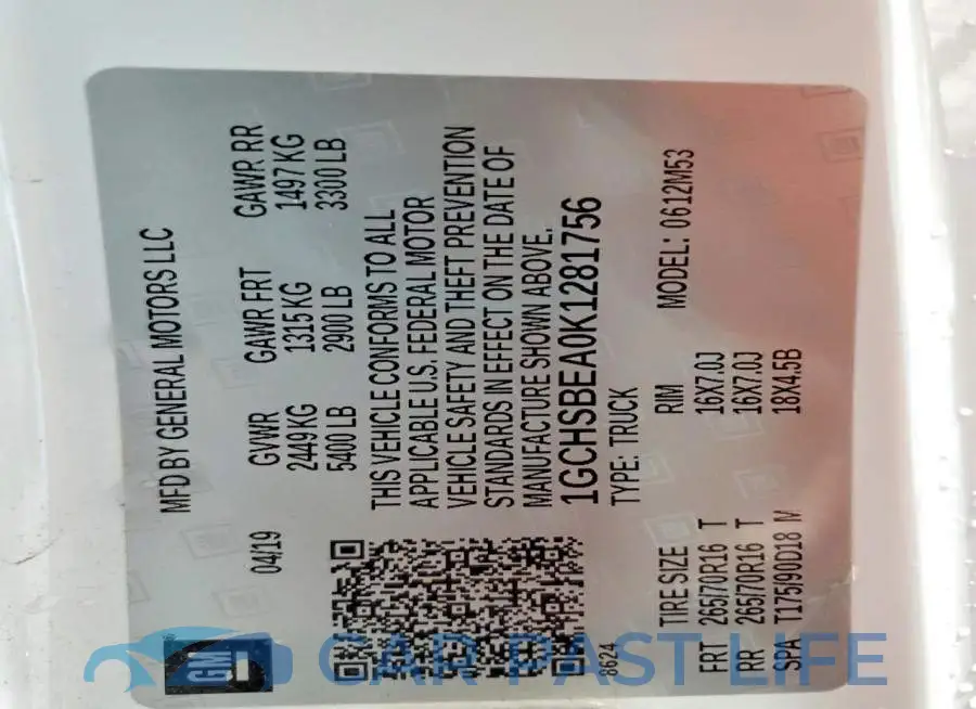 1GCHSBEA0K1281756# 12
