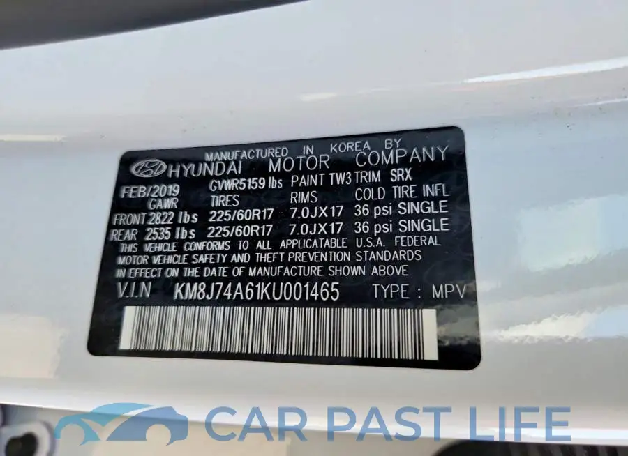 KM8J74A61KU001465# 12