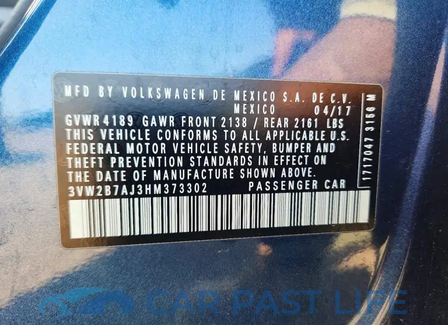 3VW2B7AJ3HM373302# 12