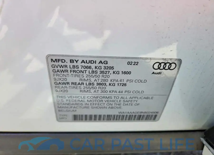 WA1AAAGE9NB024506# 12