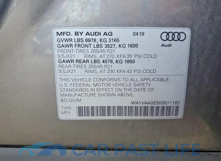 WA1VAAGE5KB011183# 13