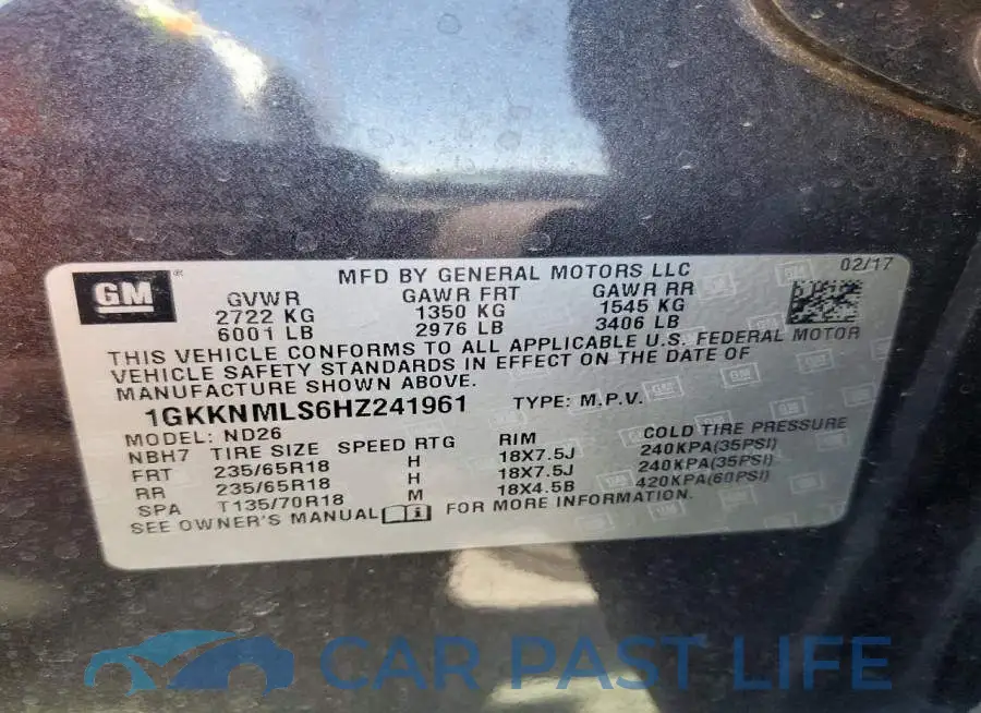 1GKKNMLS6HZ241961# 13